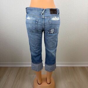 Cropped Distressed Mid-Blue Women's Jeans